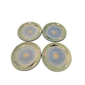 Brushes HandPainted KIC Sea Life Ceramic Salad Dessert Plates 7.5" Set of 4 READ